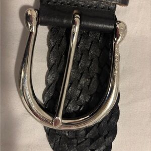 Michael Kors Black Braided genuine leather  Belt with Silver Buckle